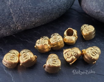 Gold Buddha Beads, Tibetan Jewelry Beads, Gold Mala Beads, Gold Yoga Beads, Large Hole Beads, Ethnic Bali Beads, 3 Pc