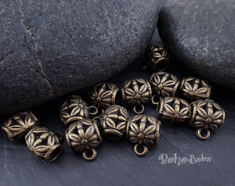 Mini Bronze Bails, Bronze Bead Bail, Charm Holder Bails, Cord Bails, Slider Bead Bail, Bracelet Bails, 6 pc