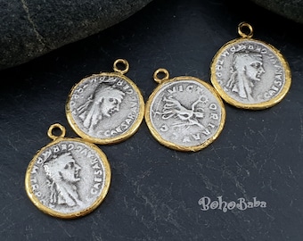 Greek Medallion, Rustic Greek Pendant, Coin Jewelry, Silver Coin Charm, Ancient Greek Coin, Medallion Necklace, Large Coin, Silver Findings