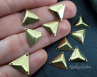 Encantos de conector triangular de latão bruto, espaços em branco de latão de 3 furos, 30 peças