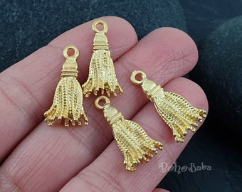 Mini Gold Tassel Charms, Mini Bracelet Tassel Charms, Gold Tassel Necklace Findings, Earring Tassels, Metal Tassel, 4 Pc