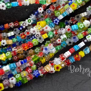 Murano Style Millefiori Beads, 4-5 mm Flat Round Flower Beads, Handmade Colorful Glaze Beads, 1 Strand (92 Beads)