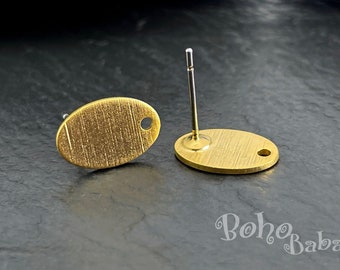 Gold Oval Stud Earrings, Textured Gold Plated Brass Oval Earring Posts with 1 Hole, STMG43
