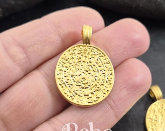 Gold Greek Coin Charm, Large Gold Coin Pendant, Phaistos Disc Pendant, Greek Coin Medallion, 1 Pc