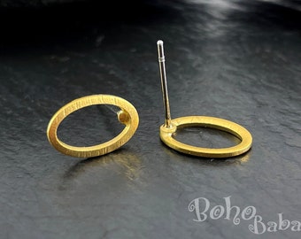 Gold Oval Hoop Stud Earrings, Textured Gold Plated Brass Oval Earring Posts, STMG41