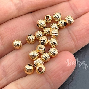 Shiny Gold Plated 5mm Gold Ball Beads, Gold Melon Ball Spacer Beads, 25pc