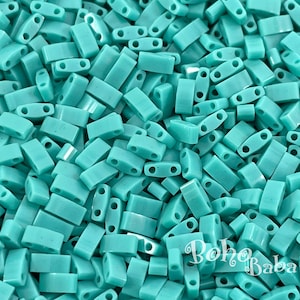 Miyuki Half Tila Beads, HTL-0412, Opaque Turquoise Green, 5 Grams