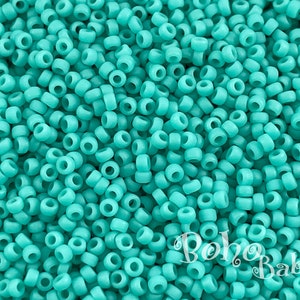 Miyuki Seed Beads, Round Rocailles 15/0, 412F, Matte Turquoise Green, 5 Grams