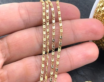 Shiny Gold Plated Brass Soldered Chain, 1 Meter