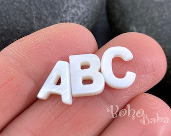 Natural Mother Of Pearl Initial Charms, Double-Sided Initial Charms, Shell Alphabet Letter Charms