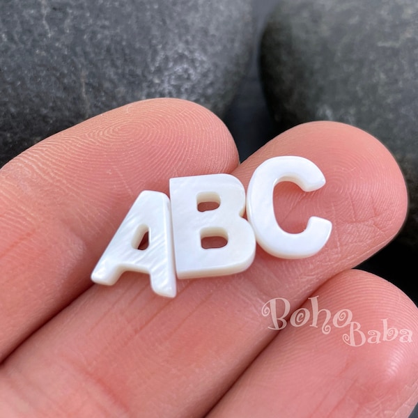 Natural Mother Of Pearl Initial Charms, Double-Sided Initial Charms, Shell Alphabet Letter Charms