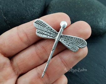 Antique Silver Plated Dragonfly Pendant, Large Dragonfly Charm