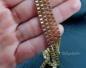 Box Chain, Delicate Gold Chain, Gold Plated Chain, Dainty Chain, Gold Plated, Necklace Chain, Bracelet Chain, Gold Chain, 3mm Box Chain