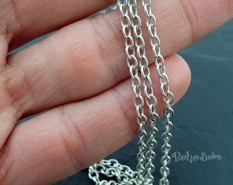 Elegant silverkedja, fin silverkedja, länkkedja, kabelkedja, 1 meter, osålött, halsbandskedja, smyckestillbehör
