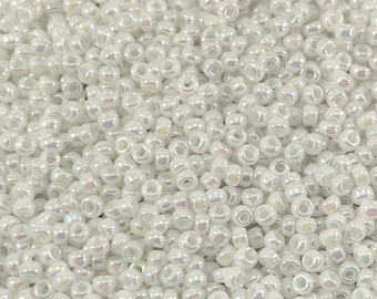 Perles de rocailles Miyuki, rocailles rondes 11/0, 471, perle blanche AB, 10 g