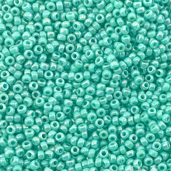 Miyuki Seed Beads, Round Rocailles 11/0, 485, Opaque Mint Luster AB, 10 Grams