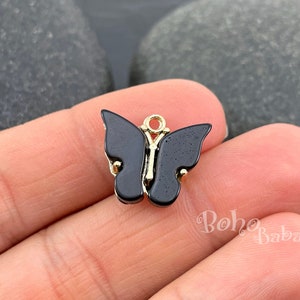Shiny Gold Plated Resin Butterfly Charm, Black Butterfly Charms, 1 Pc