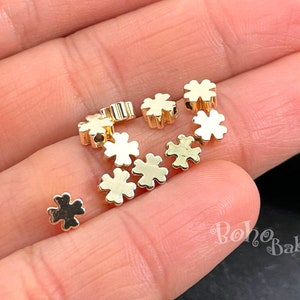 Shiny Gold Plated Clover Spacer Beads, Tiny Clover Charms, Mini Flower Beads, 10 Pc
