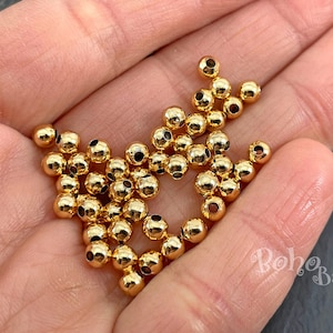 Shiny Gold Plated 4mm Gold Ball Beads, Gold Ball Spacer Beads, 50pc