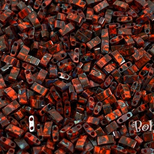 Miyuki Half Tila Beads, HTL-4520, Opaque Orange Picasso, 5 Grams