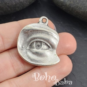 Large Silver Eye Charm, Silver All Seeing Eye Pendant, Evil Eye Charm, 1Pc