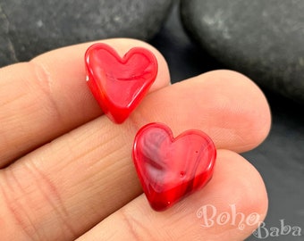Glass Heart Bead, Lampworked Murano Glass Red Heart Charm, 1pc