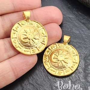 Matte Gold Plated Zodiac Charm, Gold Horoscope Pendant, Constellation Charms, 1pc