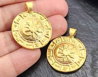 Charme do Zodíaco Banhado a Ouro Fosco, Pingente de Horóscopo Dourado, Charms de Constelação, 1 peça