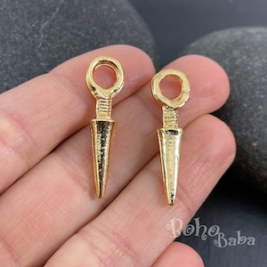 Shiny Gold Plated Spike Charms, Tribal Charms, Earring Dangles, Rustic Spike Pendant, 5 Pc