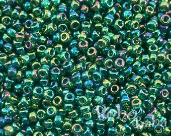 Miyuki Seed Beads, Round Rocailles 11/0, 289, Transparent Emerald AB, 10 Grams