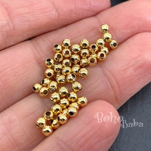 Shiny Gold Plated 3mm Gold Ball Beads, Gold Ball Spacer Beads, 50pc