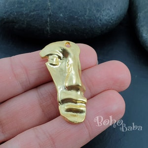 Gold Face Pendant, Tribal Gold Mask Charm, Gold Face Charm, 1 Pc