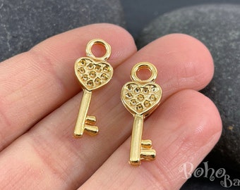 Shiny Gold Plated Key Charms, Mini Key Jewelry Findings