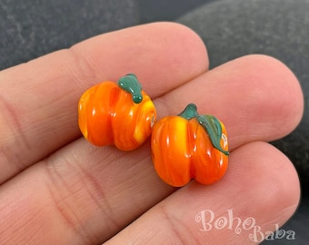 Contas de abóbora trabalhadas em lampwork, pingente de abóbora de vidro Murano feito à mão, 1 peça
