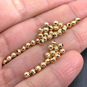 Shiny Gold Plated 3mm Gold Ball Beads, Gold Melon Ball Spacer Beads, 50pc