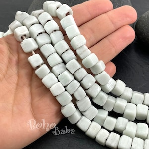 Artisan Handmade White Glass Cube Beads, Traditional Turkish Glass Beads, Square Glass Beads, 10pc