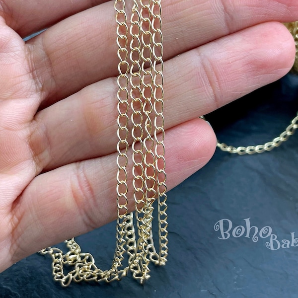 Shiny Gold Plated Extender Chain, 3mm Gold Extension Chain, 1 Meter