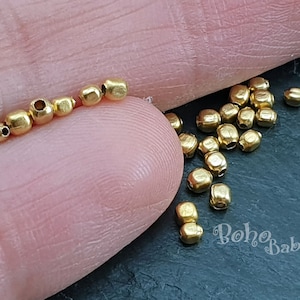 Tiny Gold Beads, Gold Spacer Beads, Tiny Cube Beads, Round Beads, Gold Plated Beads, Jewelry Spacers, Mini Gold Spacer Beads, 30Pc