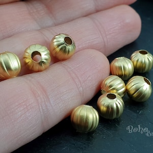 Matte Gold Plated Ball Beads, 8mm Ball Spacer Beads, Round Melon Beads, 5 Pc