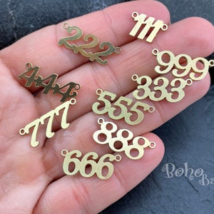 Raw Brass Angel Number Charm, Lucky Number Charm, Angel Number Bracelet, Angel Number Necklace