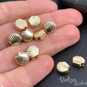 Shiny Gold Plated Seashell Beads, Oyster Spacer Charms, Mini Shell Beads, Gold Seashell Spacers, 10 Pc