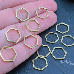 Brass Hexagon Connectors, Brass Hexagon Charms, Brass Earring Findings, Raw Brass Hexagon Charms, Bracelet Connector Charms, 30 Pc