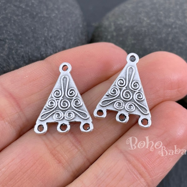 Silver Tribal Triangle Multi Link Connector, Multi Strand Connector, Triangle Chandelier Earring Findings, 3 pc