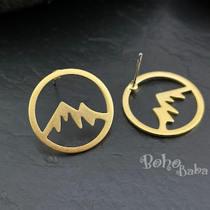 Gold Mountain Stud Earrings, Gold Plated Mountain Earring Posts, STMG10