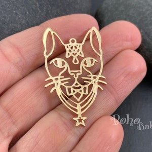 Shiny Gold Plated Cat Charm, Gold Plated Cat Face Charm, Cat  Earring Charms, Laser Cut Findings, MLGP65