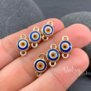 Encantos de conector de mal de ojo chapados en oro brillante, dijes de mal de ojo redondos de doble cara esmaltados en azul, 3 piezas