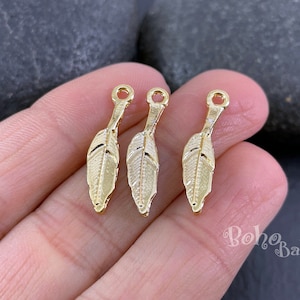Shiny Gold Plated Feather Charms, 10 pc