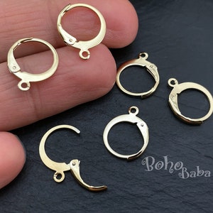 Gold Plated Earrings, 15mm Huggie Hoop Earring Blanks, Gold Leverback Earring Hooks, Lever Back Ear Wires, 6 Pc