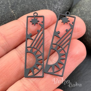 Black Celestial Charm, North Star Sun Bar Earring Charms, Black Brass Earring Charms, Laser Cut Findings, MLBP6