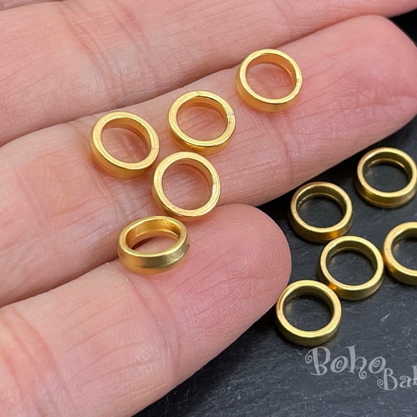 Gold Hoop Beads, Gold Spacer Beads, Large Hole Beads, Bracelet Cord Beads, Gold Hoop Spacers, 10Pc